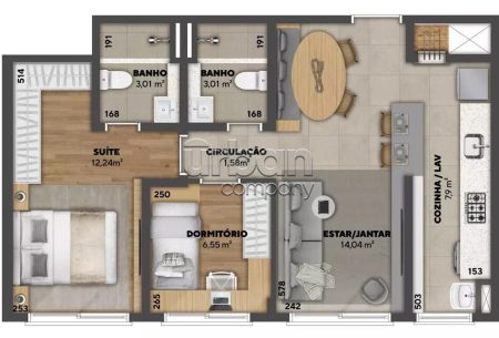 Apartamento com 56m², 2 quartos, 1 suíte, 1 vaga, no bairro Marechal Rondon em Canoas