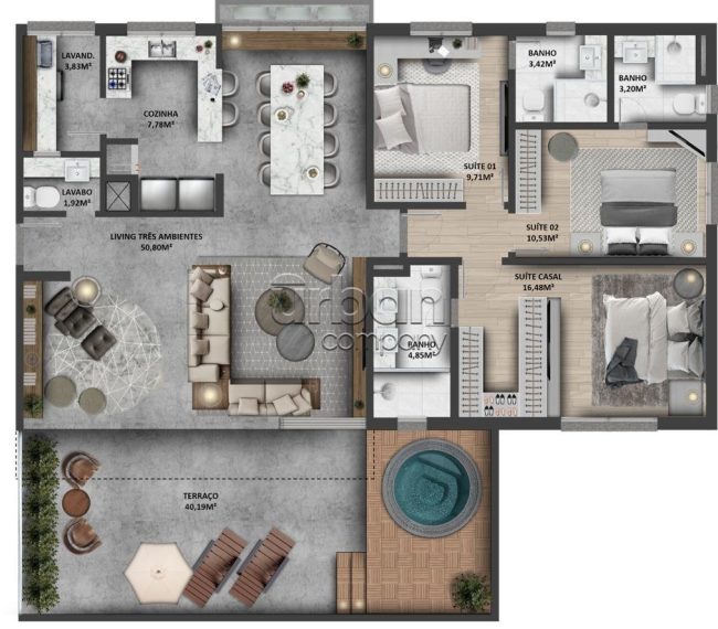Apartamento Garden com 164m², 3 quartos, 3 suítes, 3 vagas, no bairro Passo da Areia em Porto Alegre